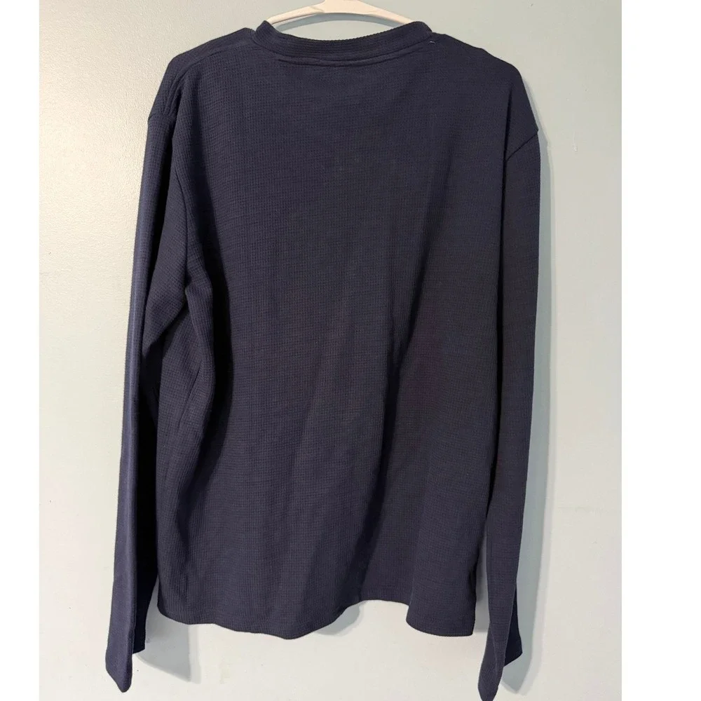 Lacoste Men's Size M Navy Waffle Knit Thermal Long Sleeve Sleepwear Shirt 0740